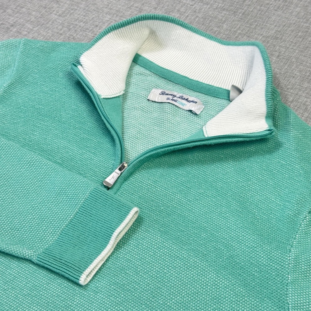 Tommy Bahama Island Zone Golf 1/4 Zip Sweater Mens XS Green Long Sleeve